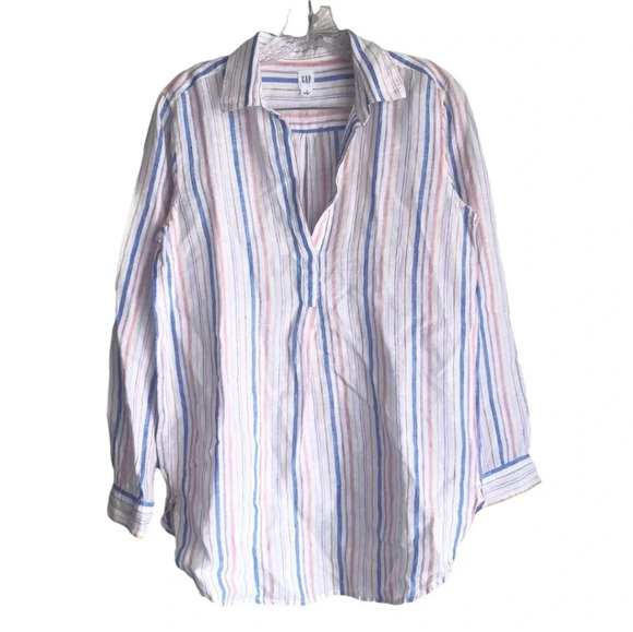 GAP Tops - GAP- Woman's, Medium Boyfriend Stripe Popover Linen Tunic